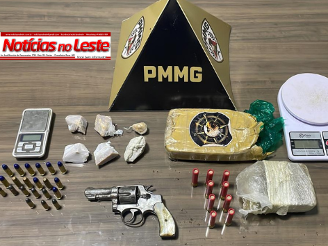 DROGAS E ARMA SÃO APREENDIDAS APÓS ATITUDE SUSPEITA.