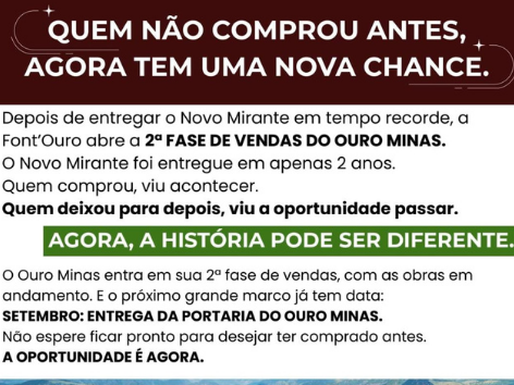 2ª FASE DE VENDAS DO OURO MINAS. 2ª FASE DE VENDAS DO OURO MINAS.